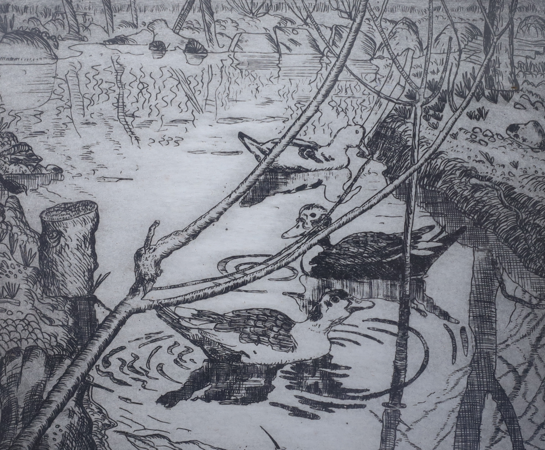 Alex Williams, etching, Ducks on the water, signed and dated '84, 6/150, 12 x 15cm